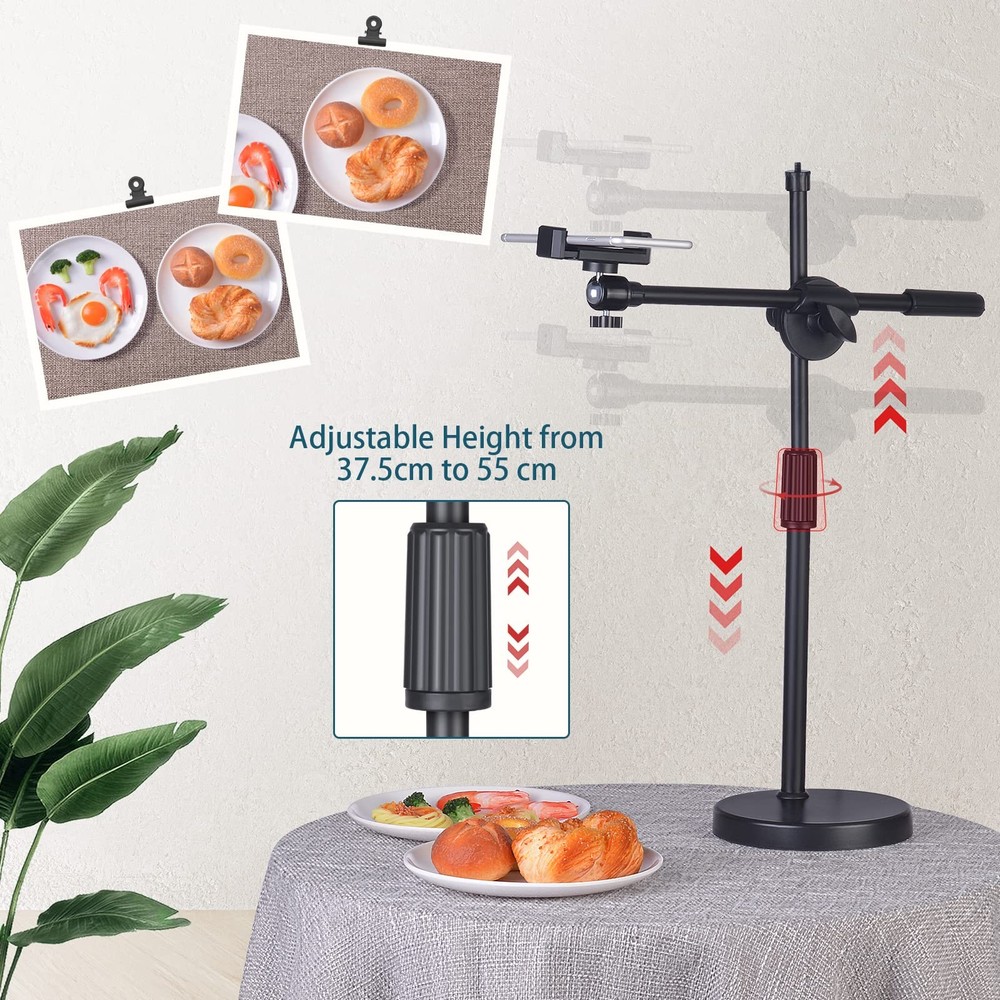 Overhead Phone Stand for Recording - Desktop Adjustable Black