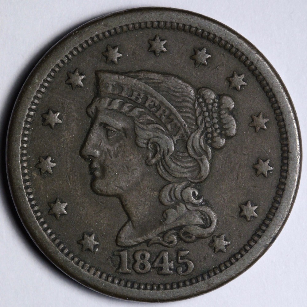 1845 Braided Hair Large Cent XF E104 KDCB