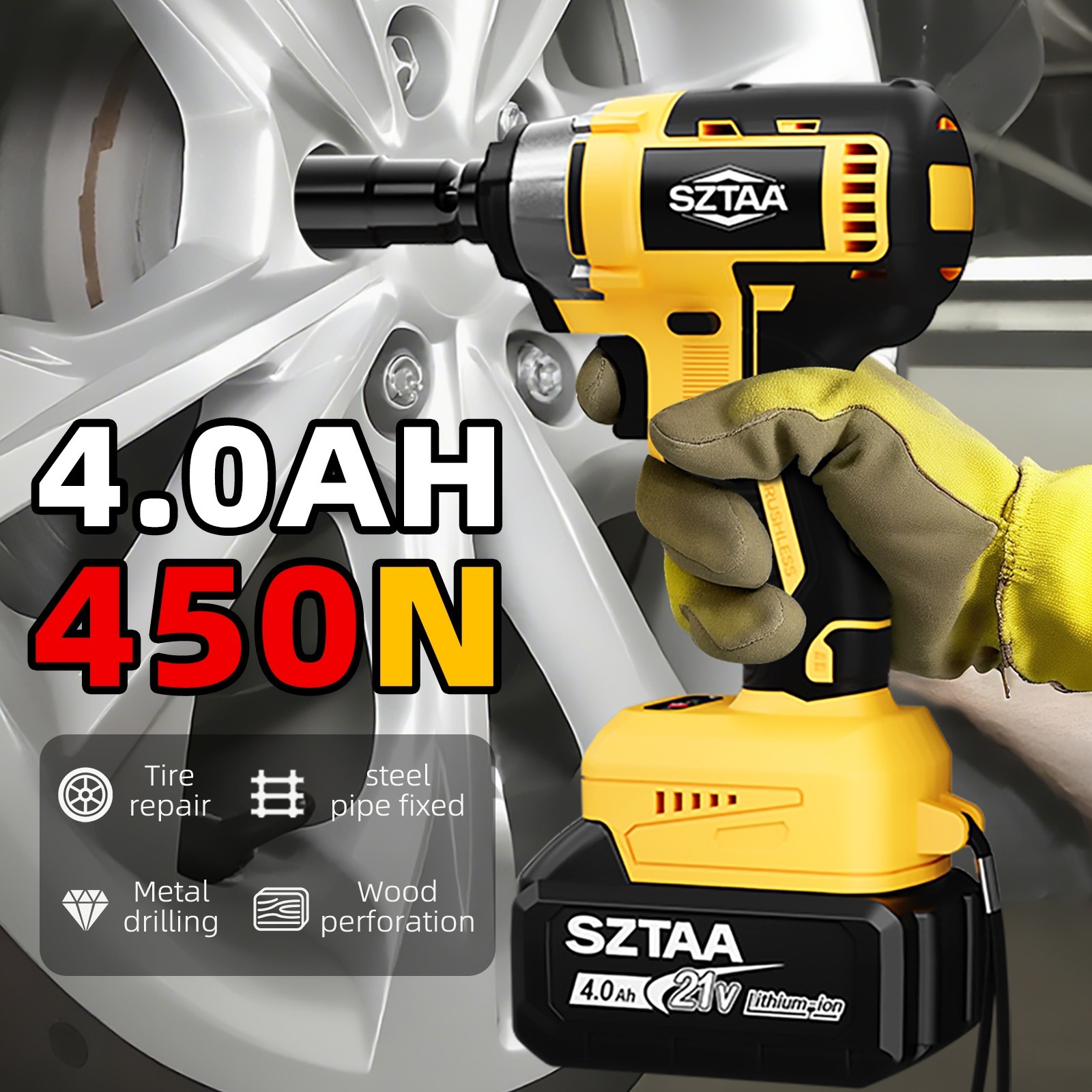 Cordless Impact Wrench 450Nm Power Tool, Lug Nut Removal, DIY Garage Tool​