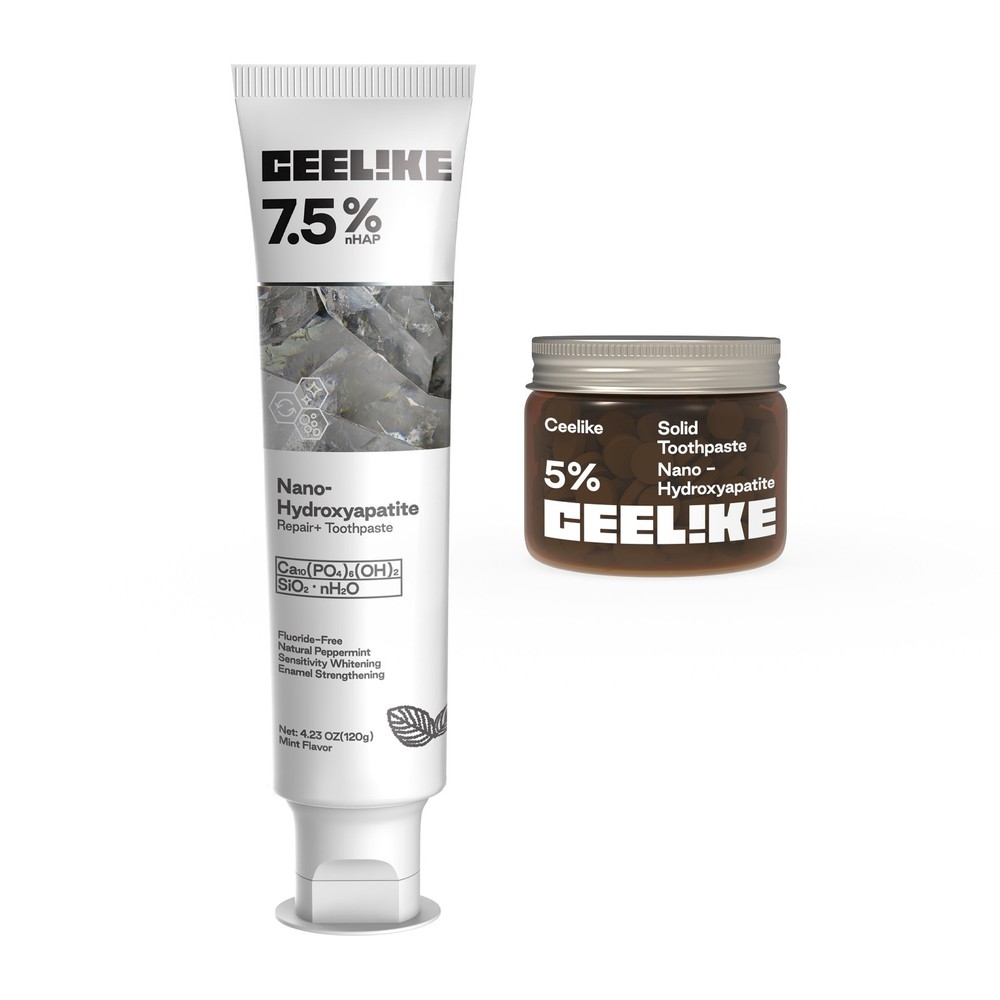 CEELIKE 7.5% nHAP Toothpaste & 5% nHAP Solid Toothpaste - 4.23 oz + 62 Tablets
