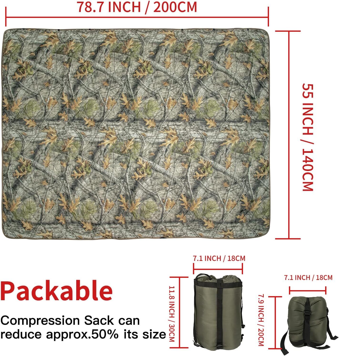 Camo Woobie Blanket Waterproof Poncho Liner for Outdoor Camping, Hiking, Hunting