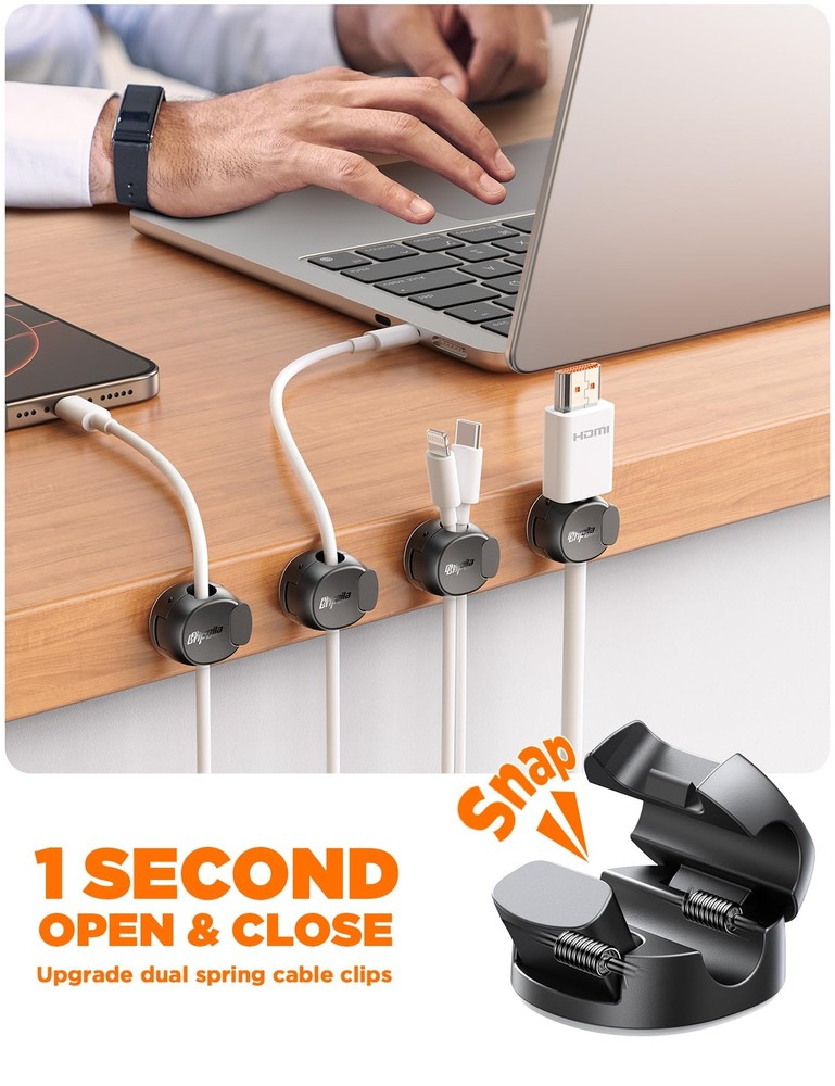 12Pack Cord Organizer [Dual Spring & Clasp, Max Secure] Cable Clips - Cord Ho...