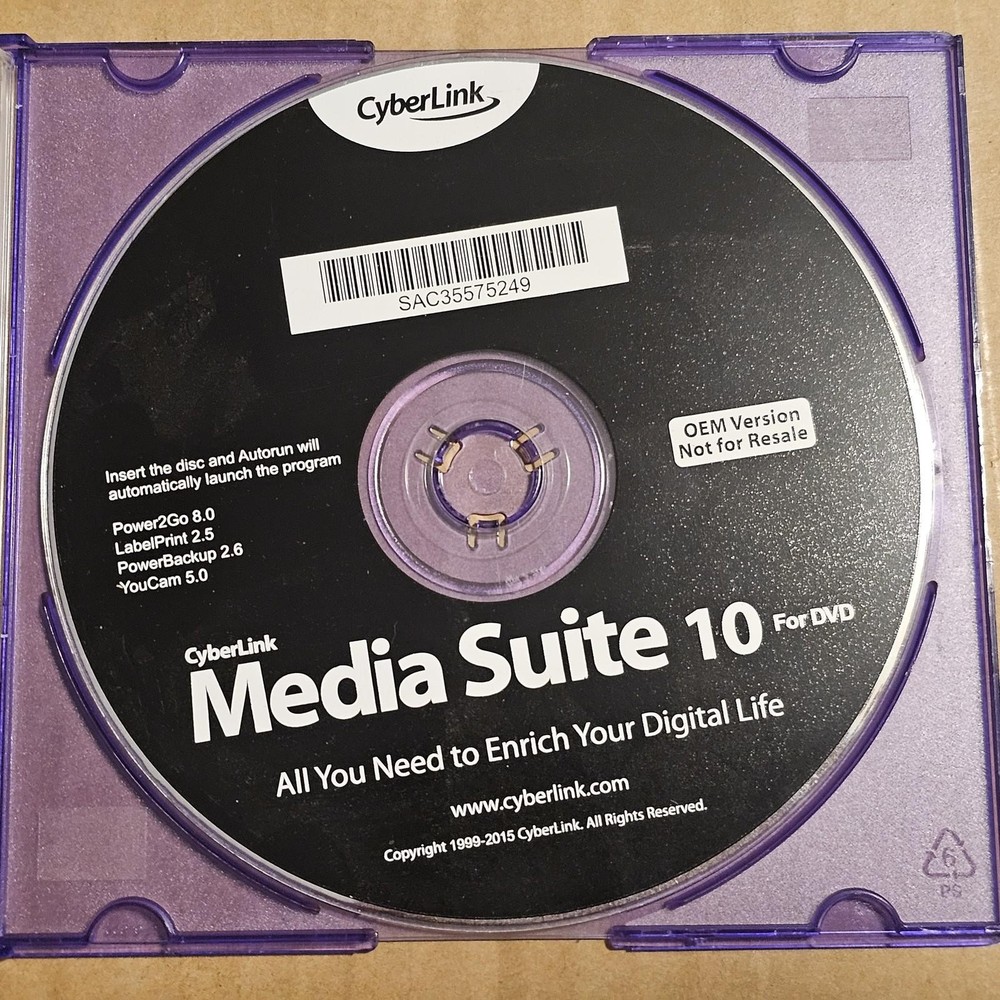CyberLink PC DVD Media Suite 10 OEM Multimedia Software Disc