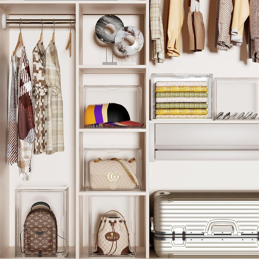 Clear Acrylic Display Case, Stackable Plastic Storage Bins with Lids, Large D...