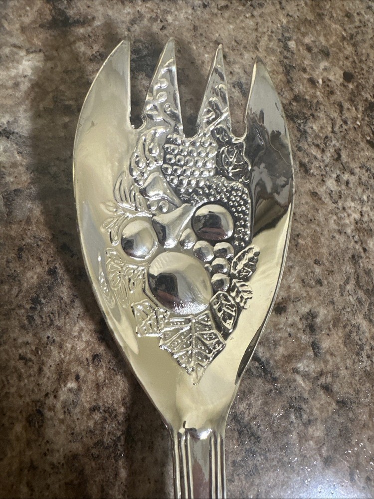 SILVER PLATED KINGS PATTERN PAIR OF SALAD SERVERS - SPOON & FORK Fruit Pattern