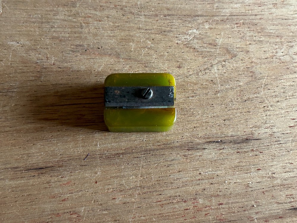 Green Bakelite Pencil Sharpener Catalin Swirled Small School Vintage Rectangle