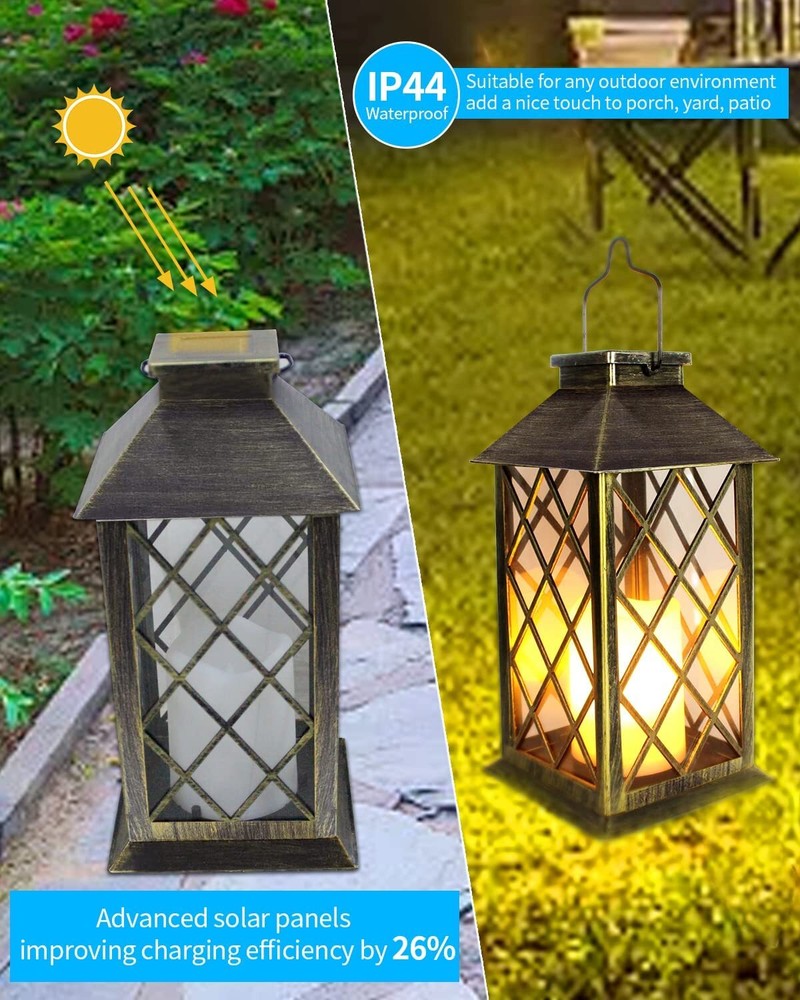 Set 2 or 4 Solar Rustic LED Flickering Hanging Table Lantern Outdoor Light Decor