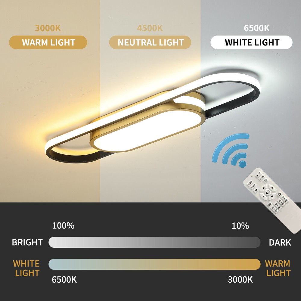 Modern Linear LED Flush Mount Ceiling Light Fixture Dimmable Ceiling Lamp+Remote