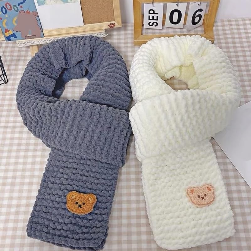 Warm Thick Scarf Knitting Kit - 4pcs Yarn + Knitting Tools + Bear Pattern