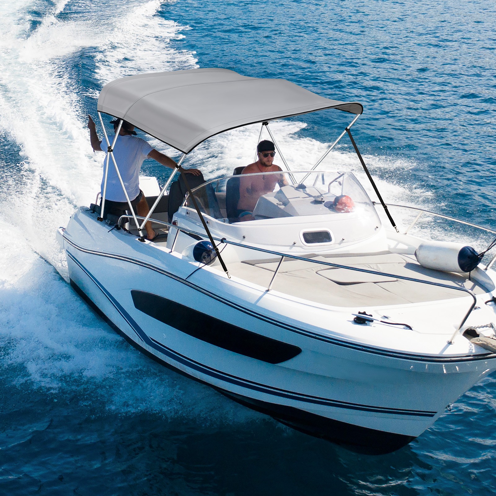 7 Layer 1200D Pontoon Boat 3 4 Bow Bimini Top Cover Canopy 6 / 8 ft with Poles