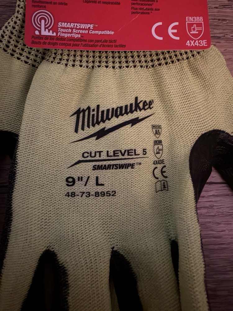 Milwaukee Touch Screen Gloves High Vis-Cut Level 5-Polyurethane-Size 9”L