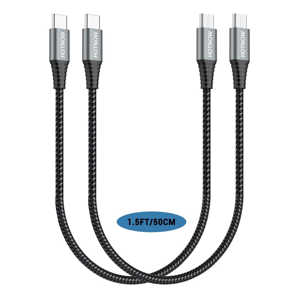 USB C to Micro Cable 1.5FT 2Pack, Type C 1.5FT, Black