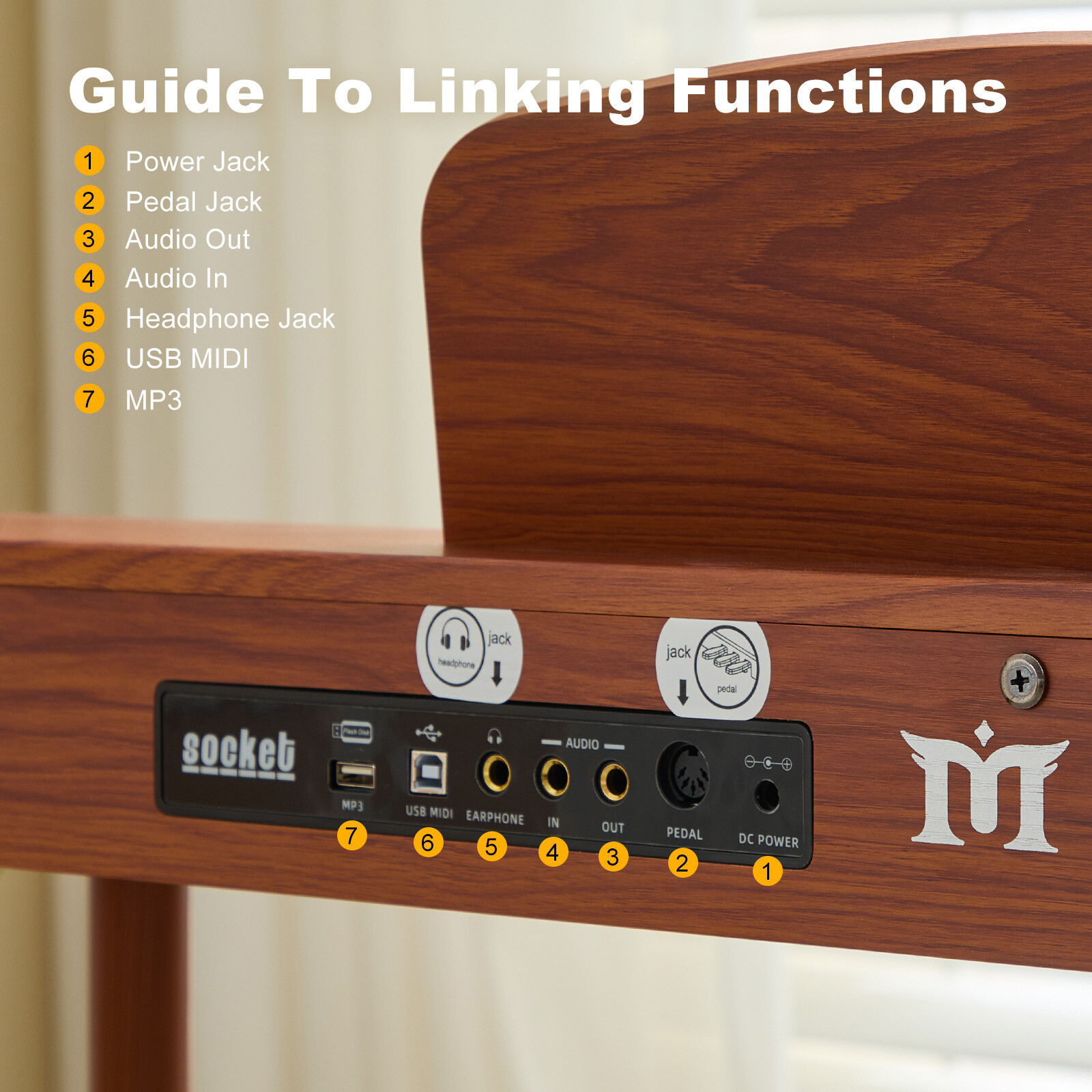 MUSTAR 88-Key Semi-Weighted Digital Piano with USB MIDI, Brown