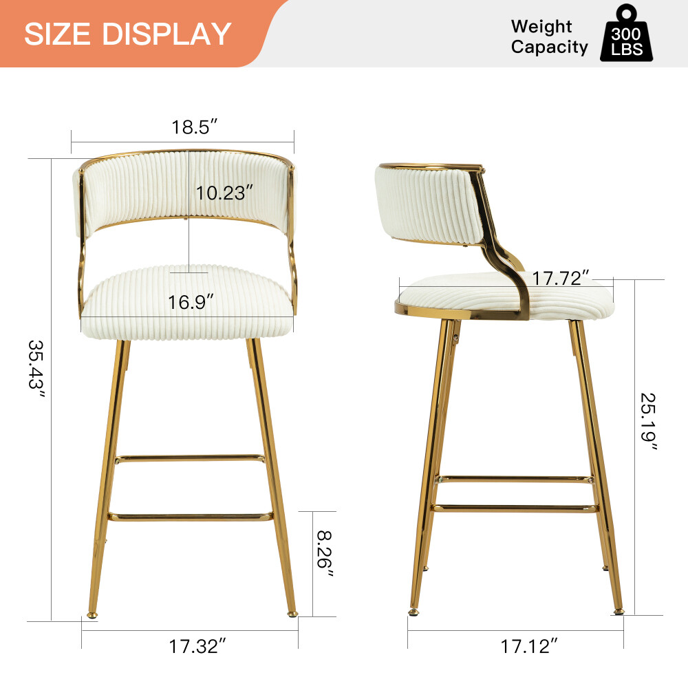 Modern Bar Stools Set of 2 Height Adjustable Barstools + Backrest Kitchen Stools
