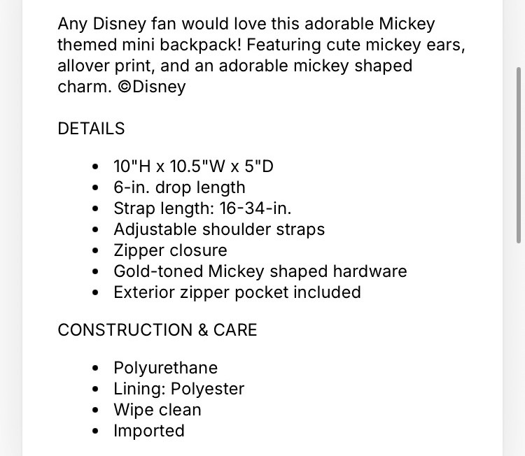 Disney's Mickey Mouse All Over Print Red & White with 3D Ears Mini Backpack-NWT