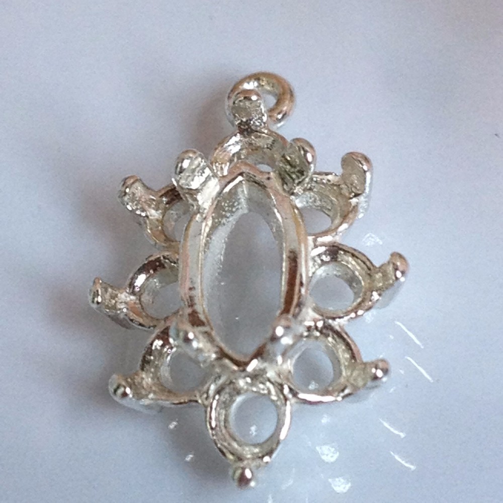 Solid Sterling Silver 8x4mm Marquise Cluster Pre-Notched Dangle Pendant