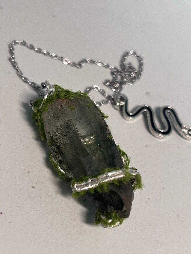 Natural Raw Quartz with Multiple Inclusions Handmade Wire-Wrap Pendant/Pendulum