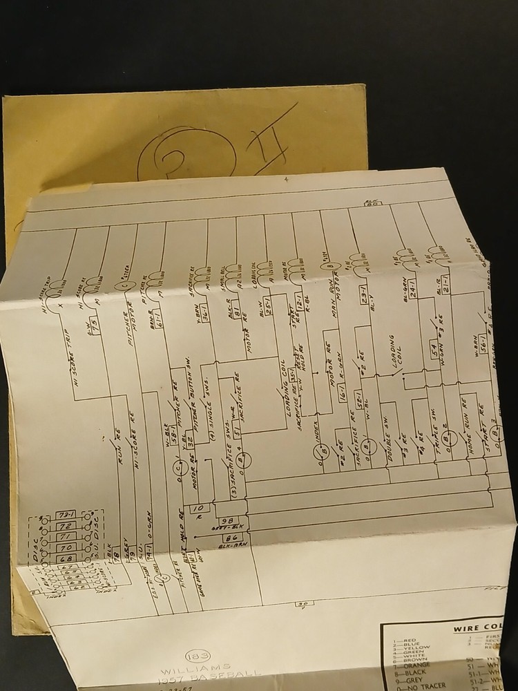 1957 Original Williams Baseball Pitch and Bat Schematic Sheet