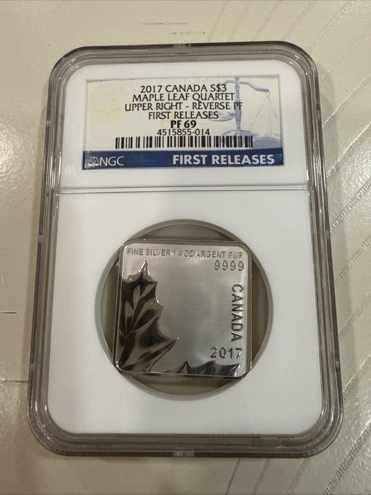 CANADA. 2017, 3 Dollars, Silver - NGC PF69 - Maple Leaf Quartet, Upper Right, Ra