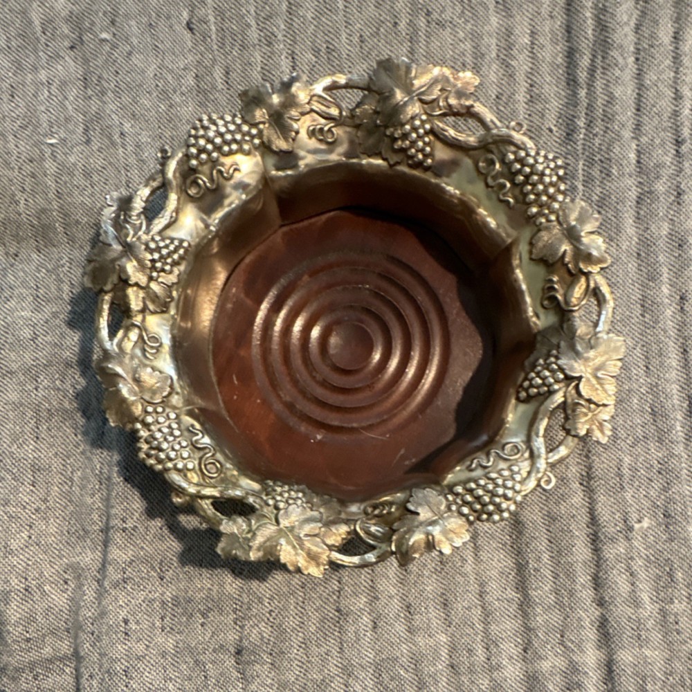 Victorian Silverplate Dish with Vine Pattern and Wood Insert