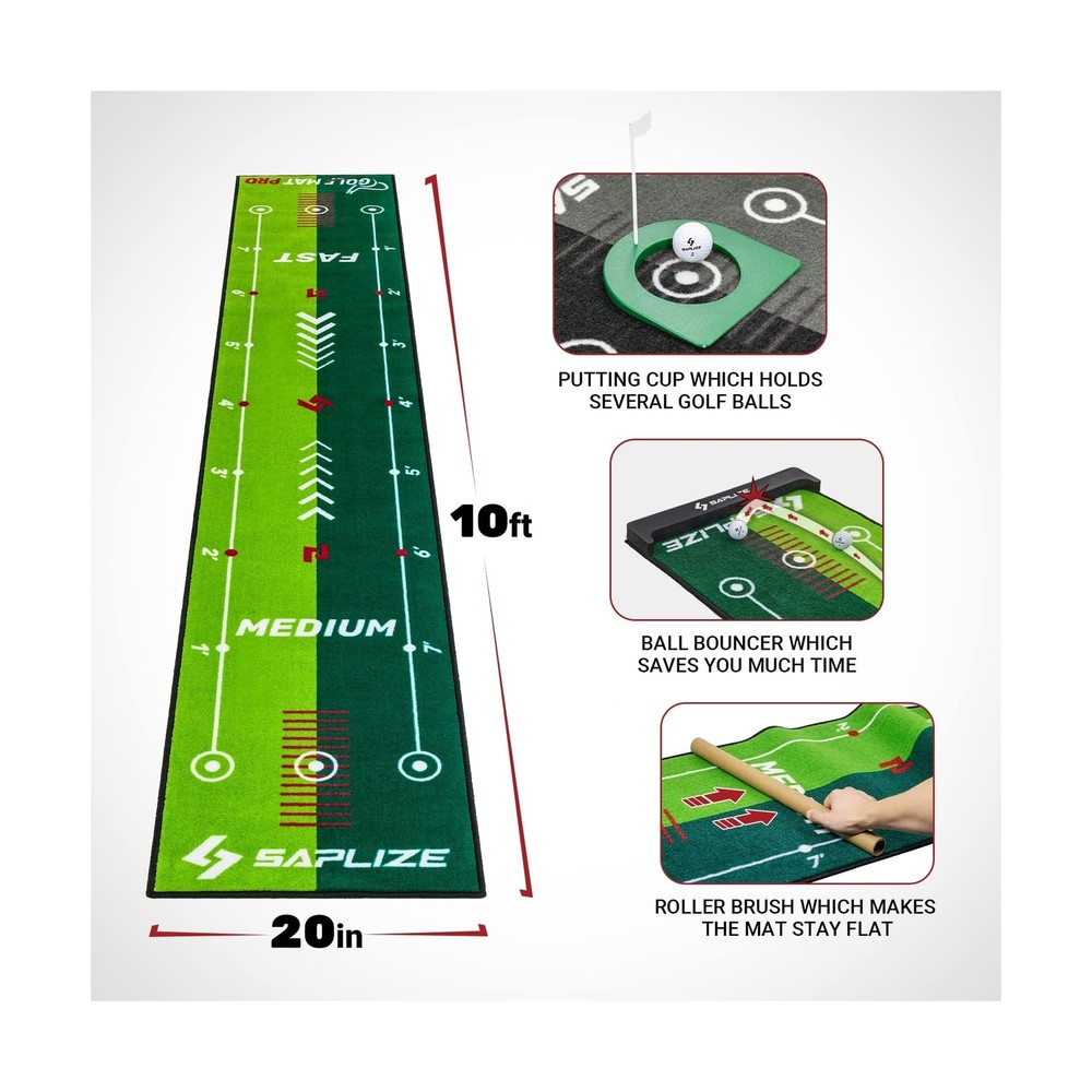 SAPLIZE Two-Speed Golf Putting Practice Mat with Putting Alignment Mirror, 20...
