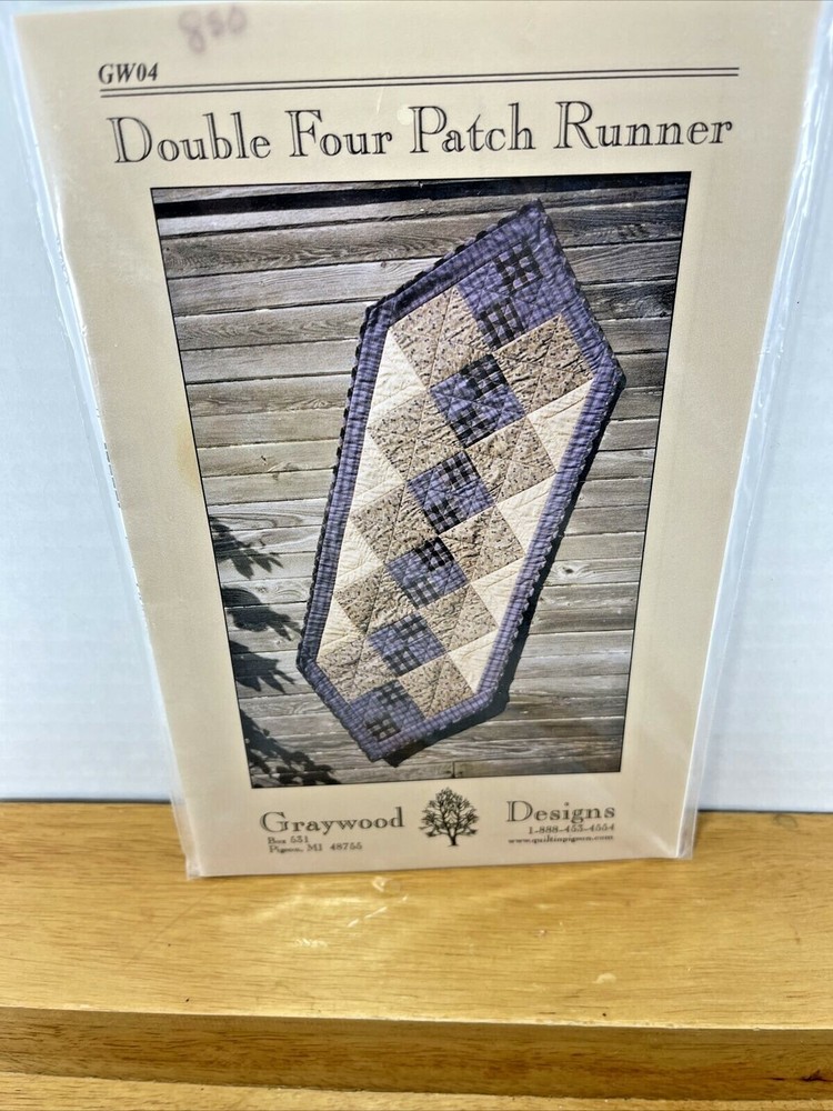 CRAFTS NOS Sewing Pattern FABRIC QUILT DOUBLE FOUR PATCH TABLE RUNNER 55X22