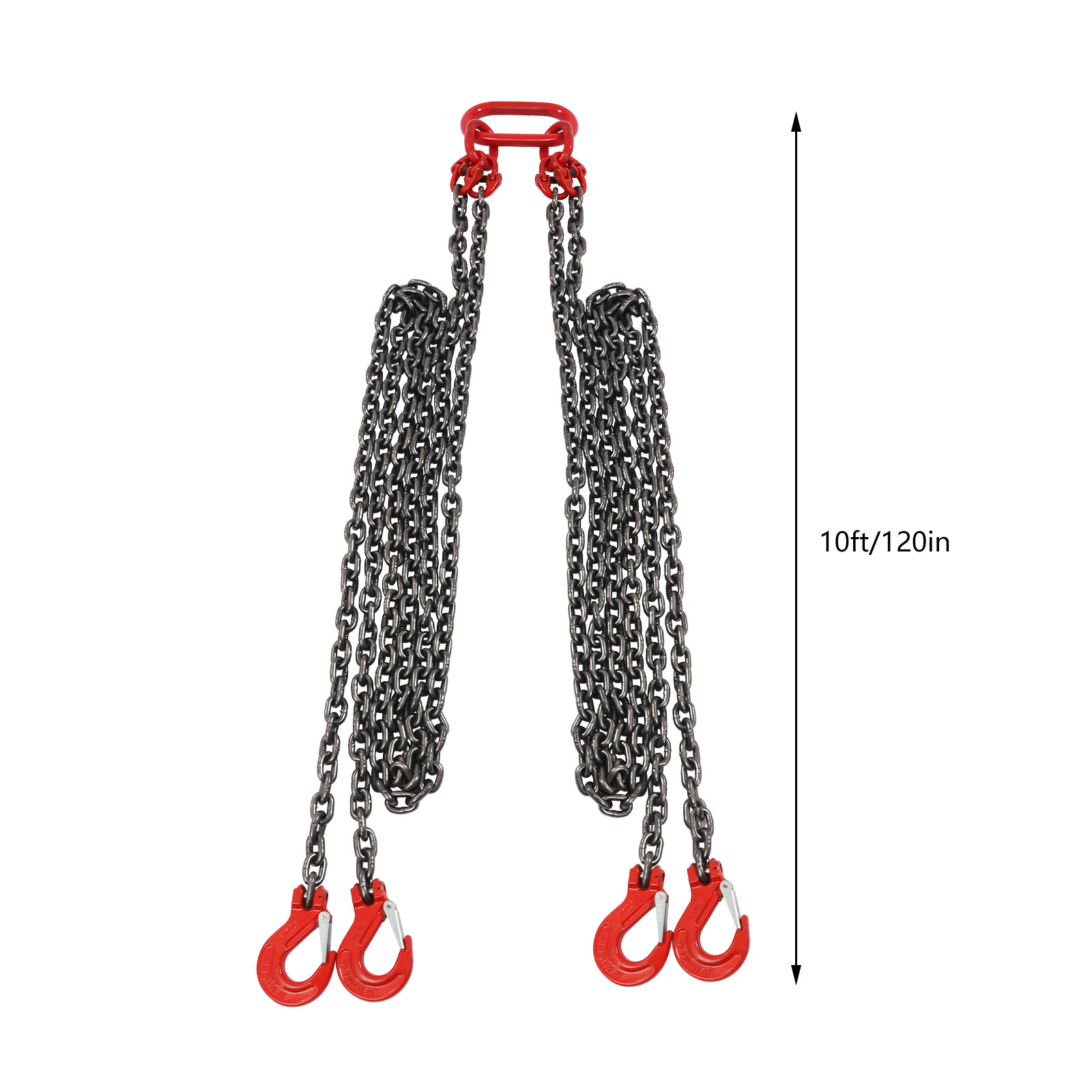 10FT Chain Sling Lift Chain G80 w/ 4 Leg Grab Hooks 5T.45lbs Alloy Steel!