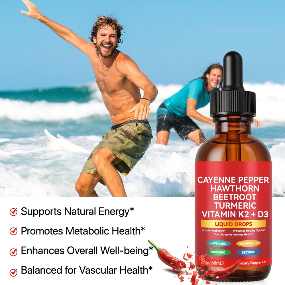 Cayenne Pepper Drops, 60ml Hawthorn Beet Root Turmeric...