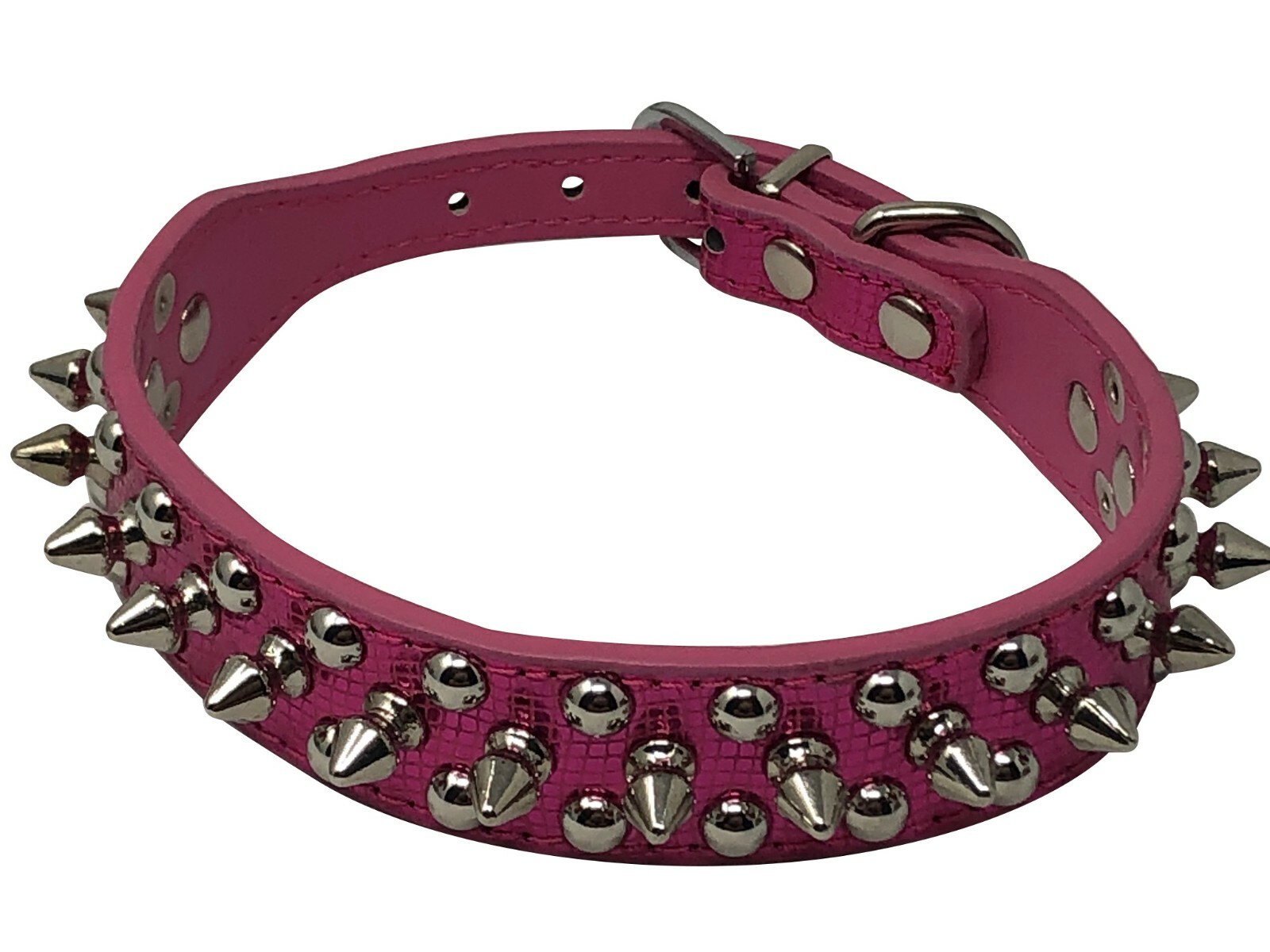 Dog Collar Studded & Spikes Rivet Adjustable 12 Colors Faux Leather 1" w S M L