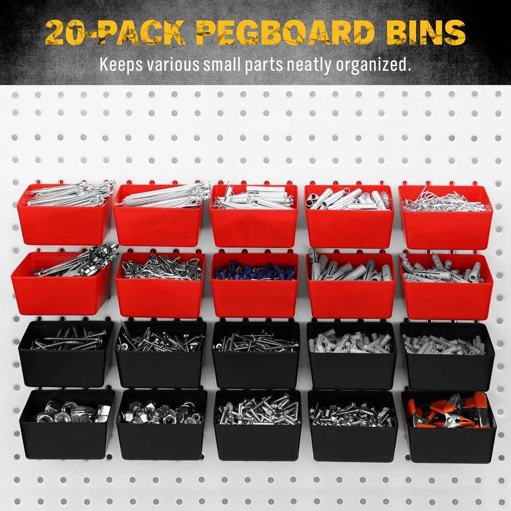 297PC Pegboard Hooks & Bins Organizer Kit Garage Workshop Storage Tool Set