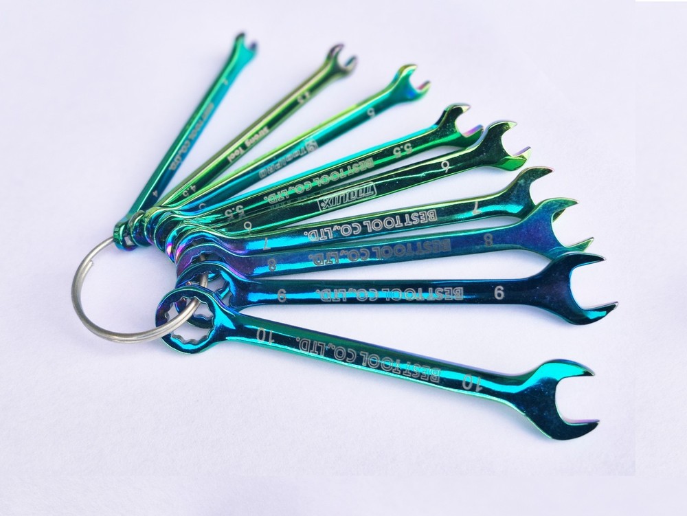 4-10mm 9pc Miniature Mini Combination Ring Open Spanner Set Rainbow Color