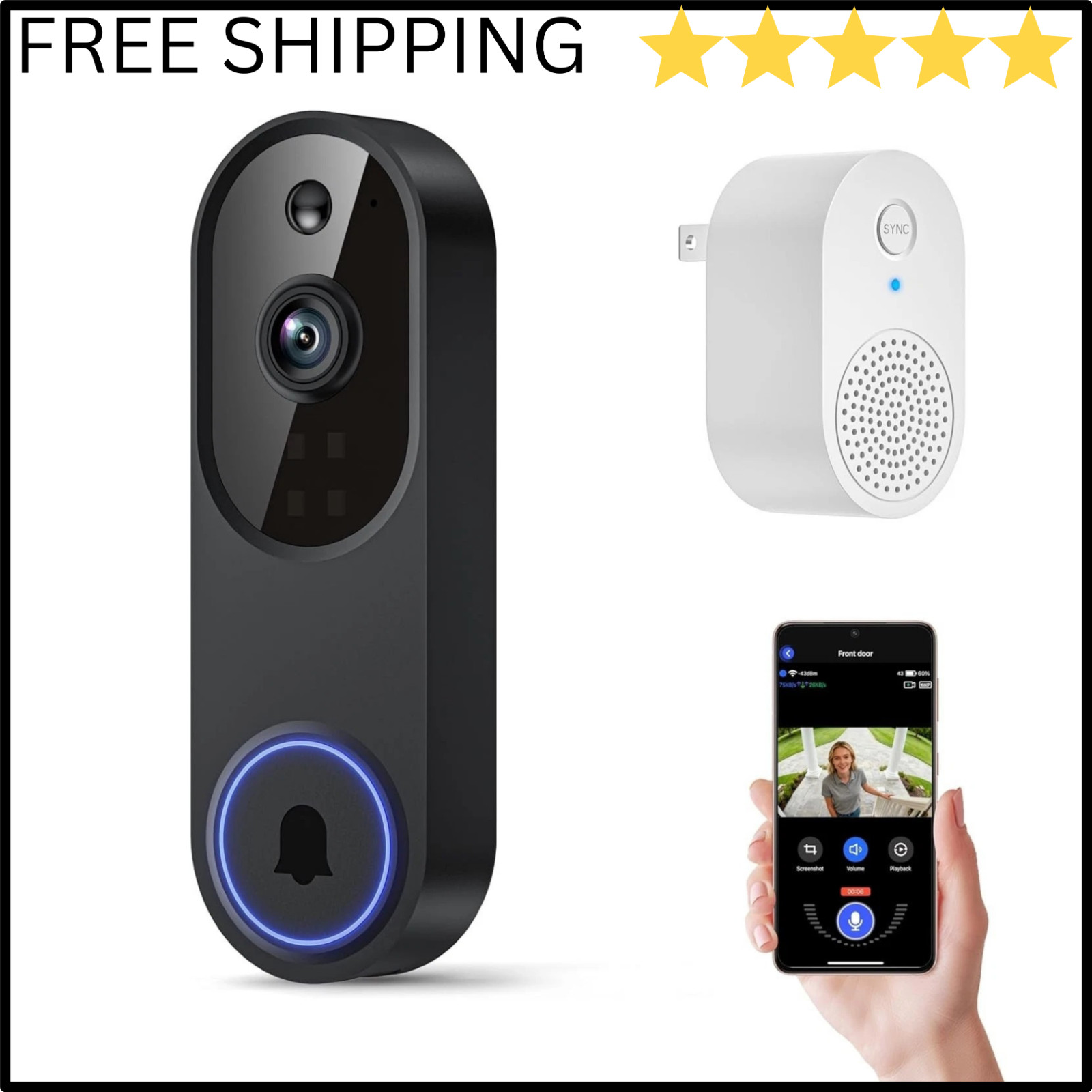 Ring Video Doorbell 1080p HD Camera WI-FI Night Vision Motion Detection Wireless