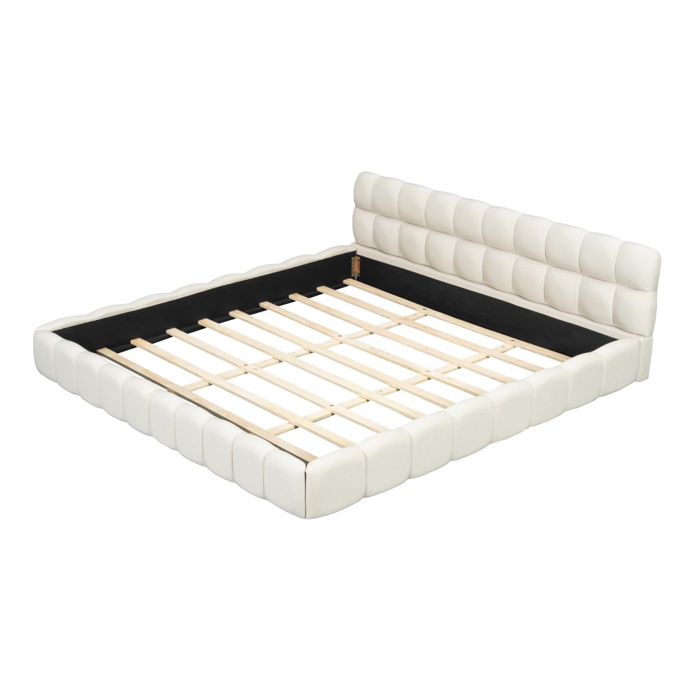 King Upholstered Platform Bed w/ Solid Wood Frame, Gray Linen, 2000lbs Support