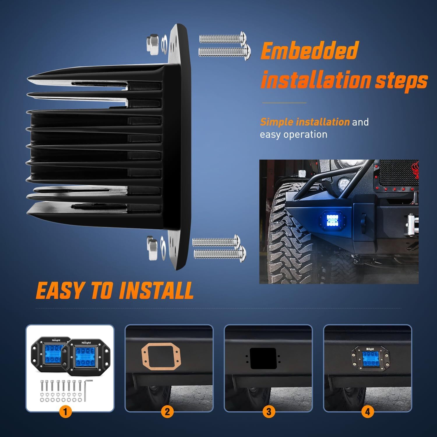 Nilight Flush Mount LED Light Pods 6 color 2PCS 42W Upgraded Spot Flood Light