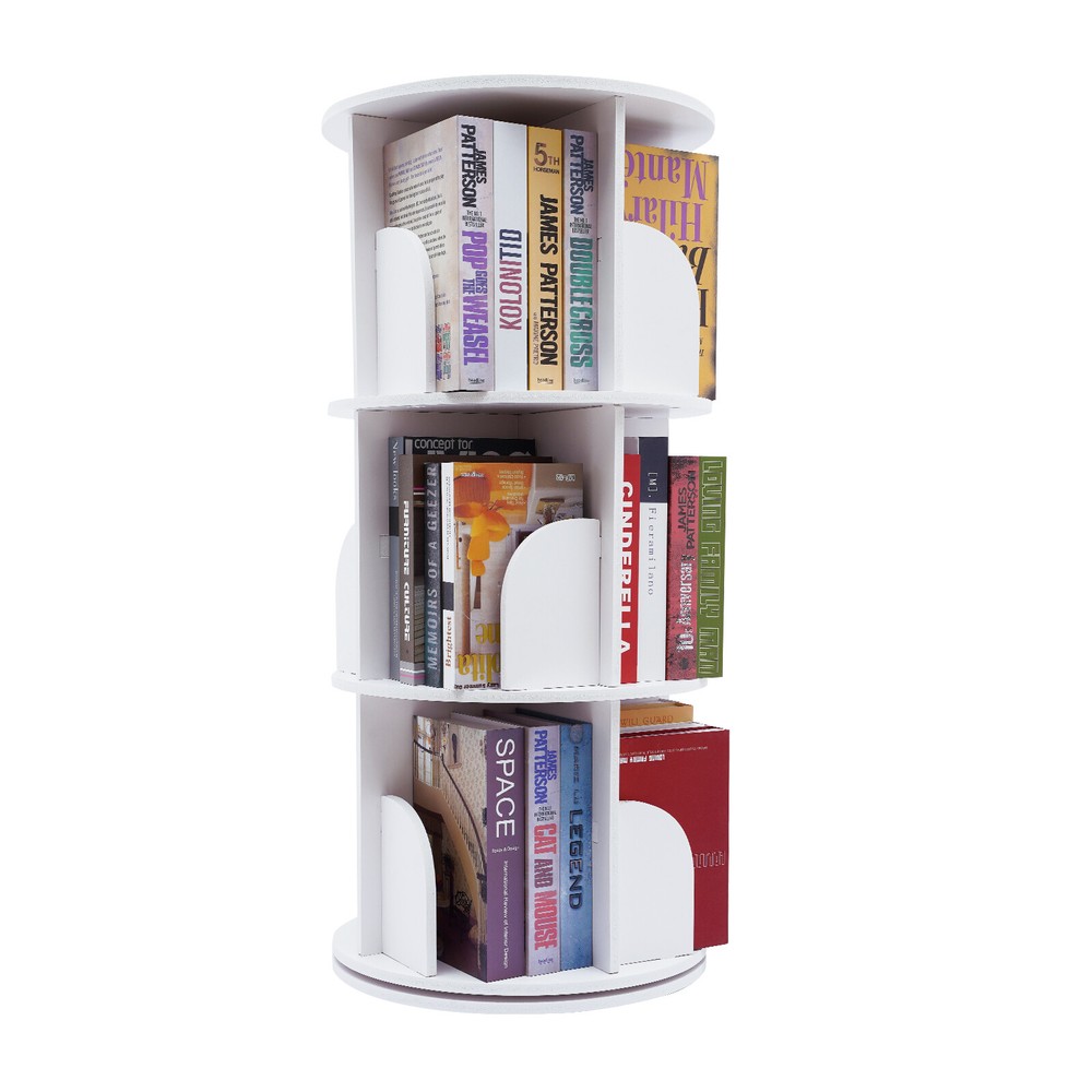 3-tier 360 Rotating Shelf Bookcase Bookshelf Stackable Floor Standing Organizer