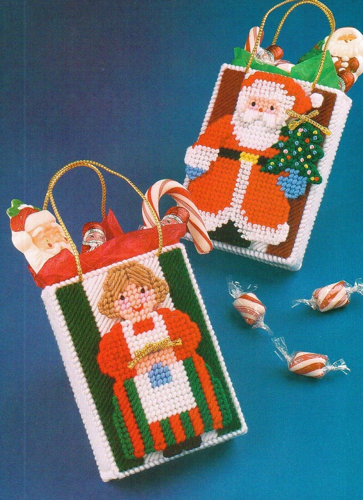 SANTA & THE MRS GIFT TOTES CHRISTMAS PLASTIC CANVAS PATTERN INSTRUCTIONS