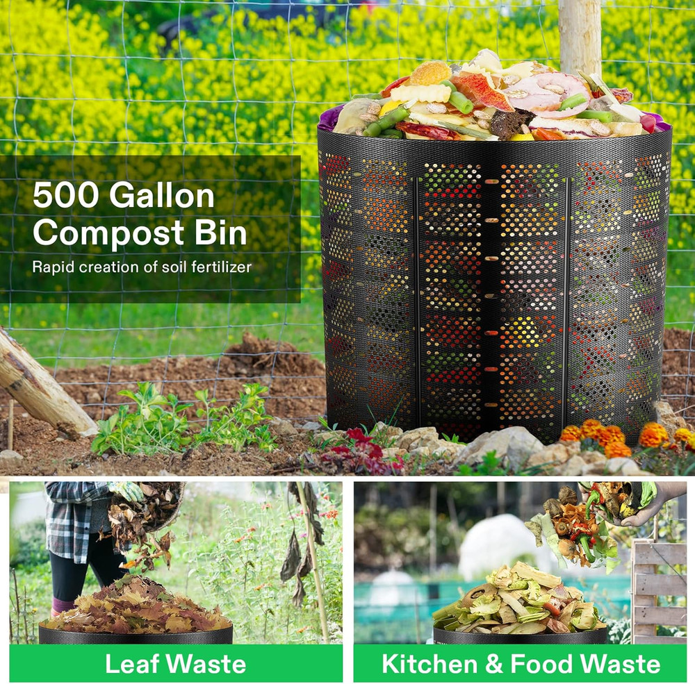 500 Gallon Outdoor Compost Bin, Expandable Composter, Easy to Setup & Large Capa