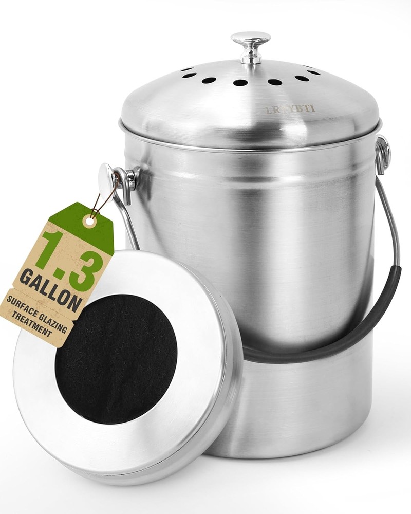 Countertop Compost Bin Kitchen with Lid and 2 Charcoal Filter for Odorless Compo