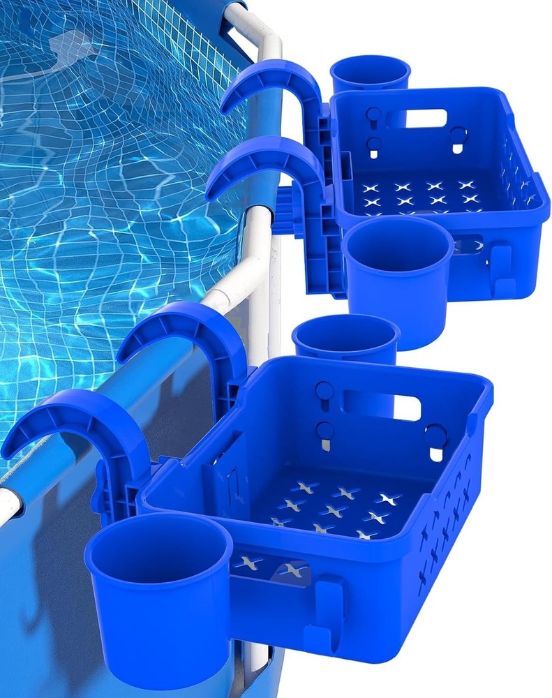 Poolside Storage Basket 2 Pack, Above Ground Pool with 2 PZ, Blue