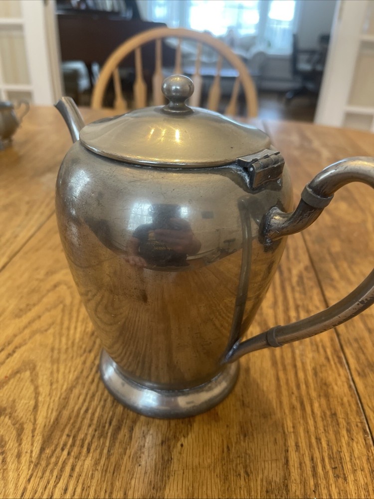 Vintage Academy Silver On Copper Tea Coffee Pot 7” Tall Sweeping Handle Nice 115