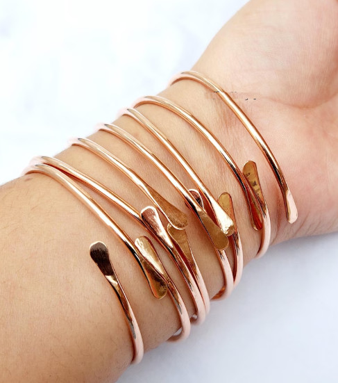 Adjustable Copper Bangle Set: Stylish Statement Bracelets Birthday Bangles Si114