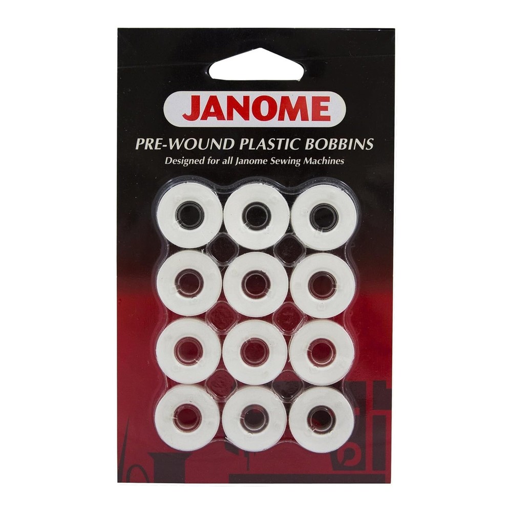 12 Pack Pre-Wound Plastic Bobbins White Thread 80 Yards Polyester