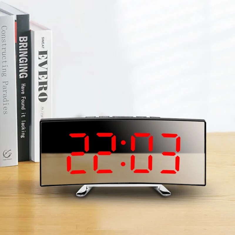 Digital Curved Screen Alarm Clock Electronic Clock Large Screen LED Mirror Clock