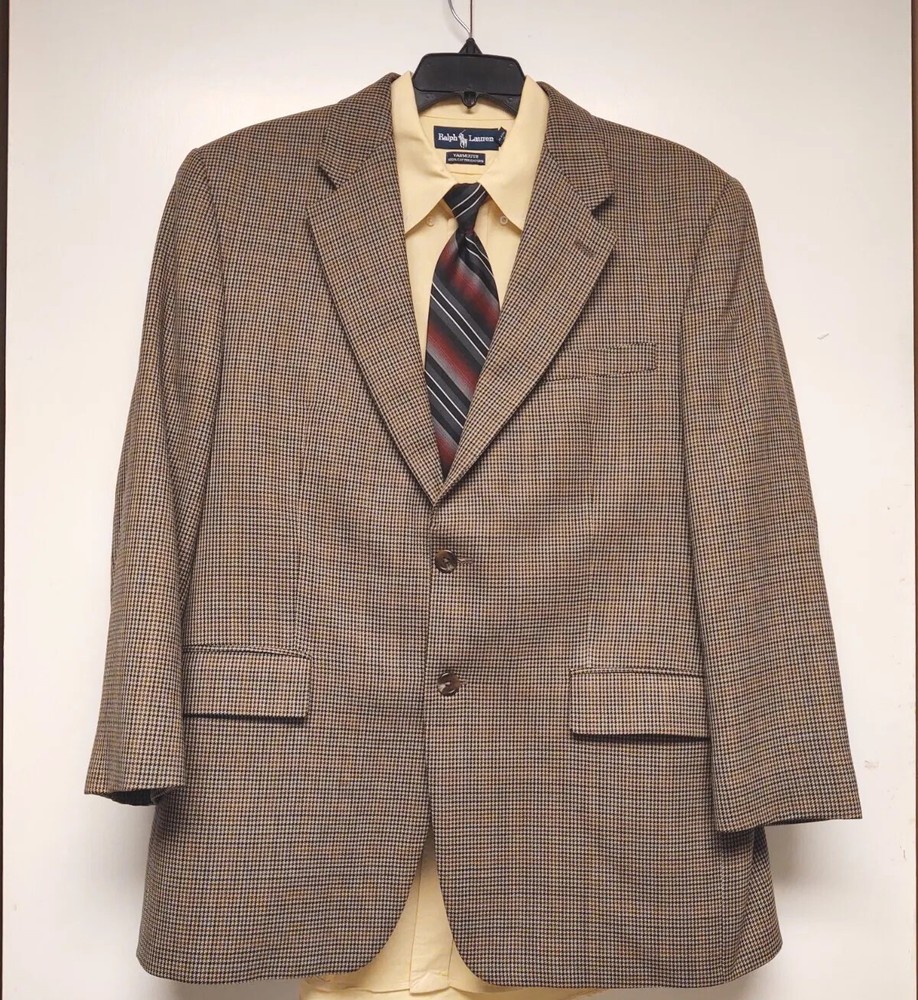 Ralph Lauren Brown Houndstooth 2 Button Blazer 43 Regular Jacket Sport Coat