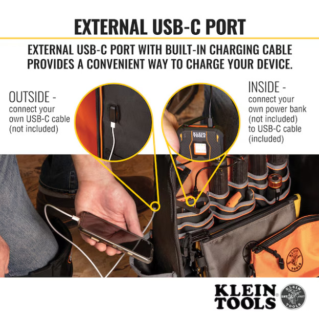 Klein Tools Tradesman Pro Tool Station Tool Bag Backpack, 27 Pockets