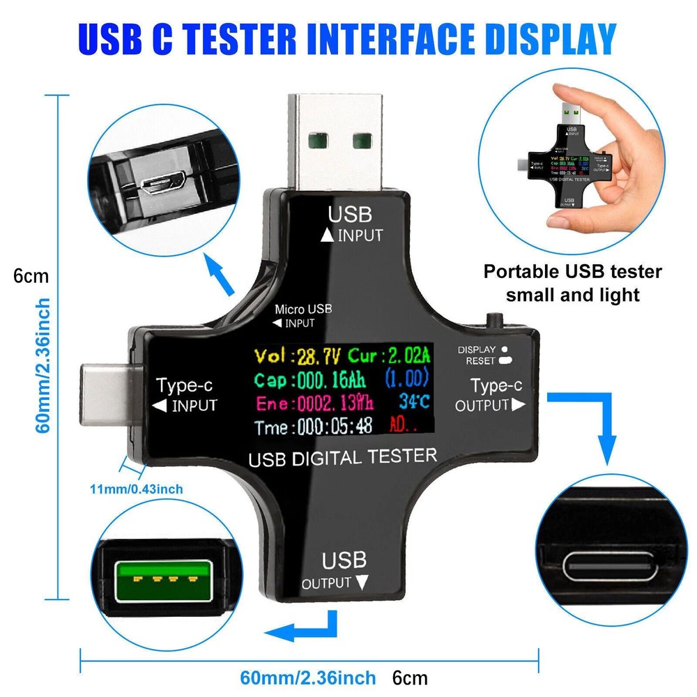 8 IPS Multiple Color Screen USB Power Meter Accepts Maximum Current: 5.1A