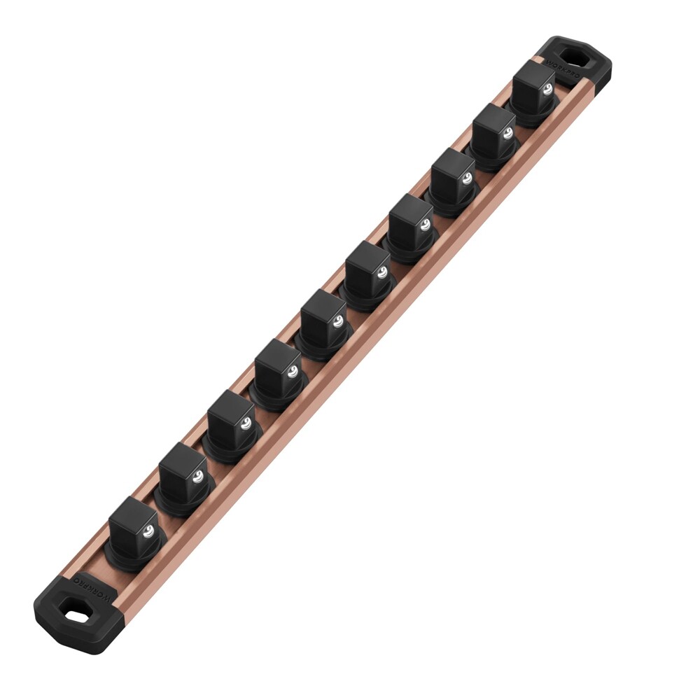 WORKPRO Heavy Duty Magnetic Socket Organizer 10 Clips 1/2" Dr Socket Holder Rack
