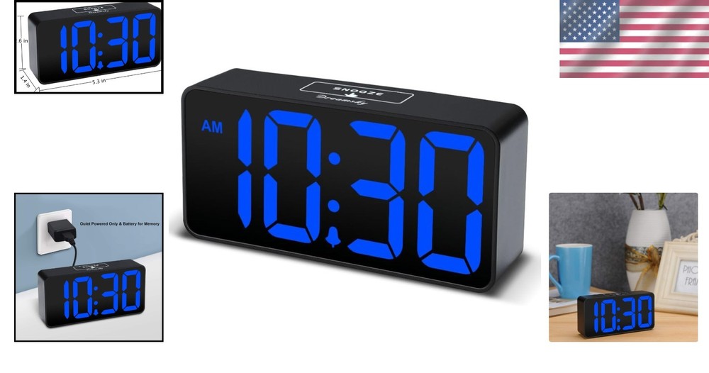 Compact Digital Clock with Jumbo Display, USB Charging & Adjustable Alarm Volume