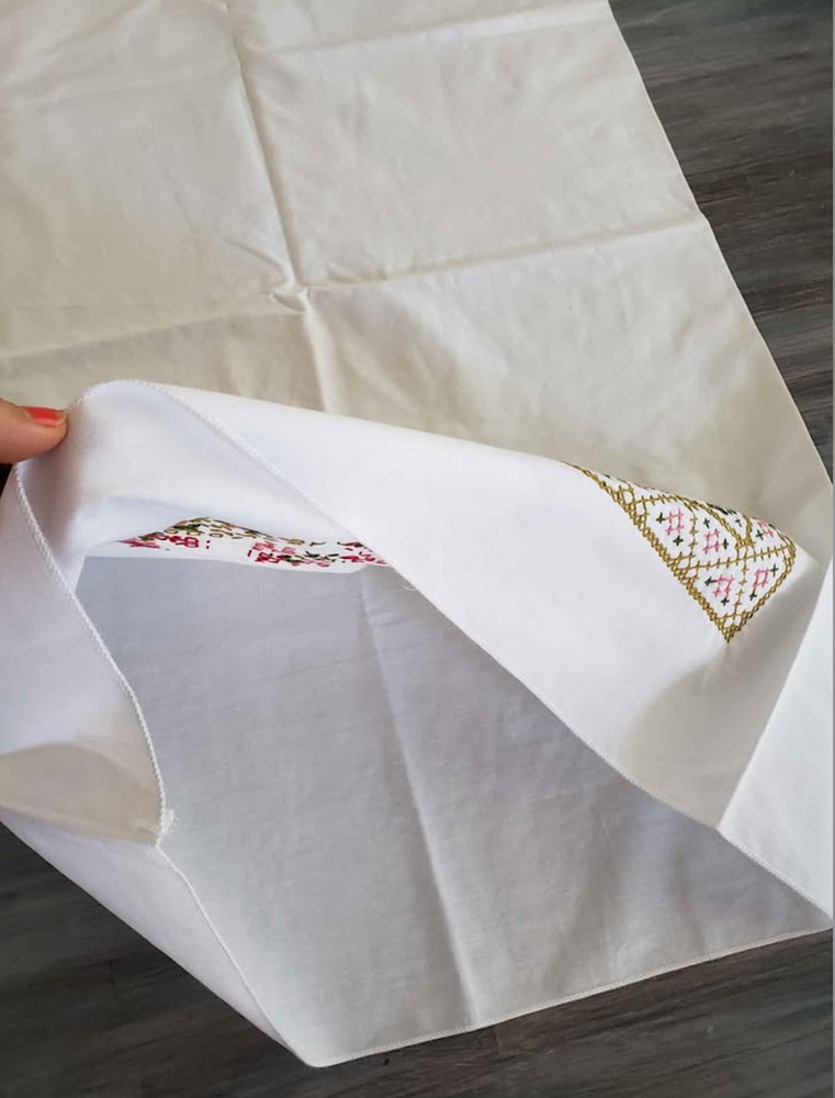 Homemade Pillowcase, cross stitched,