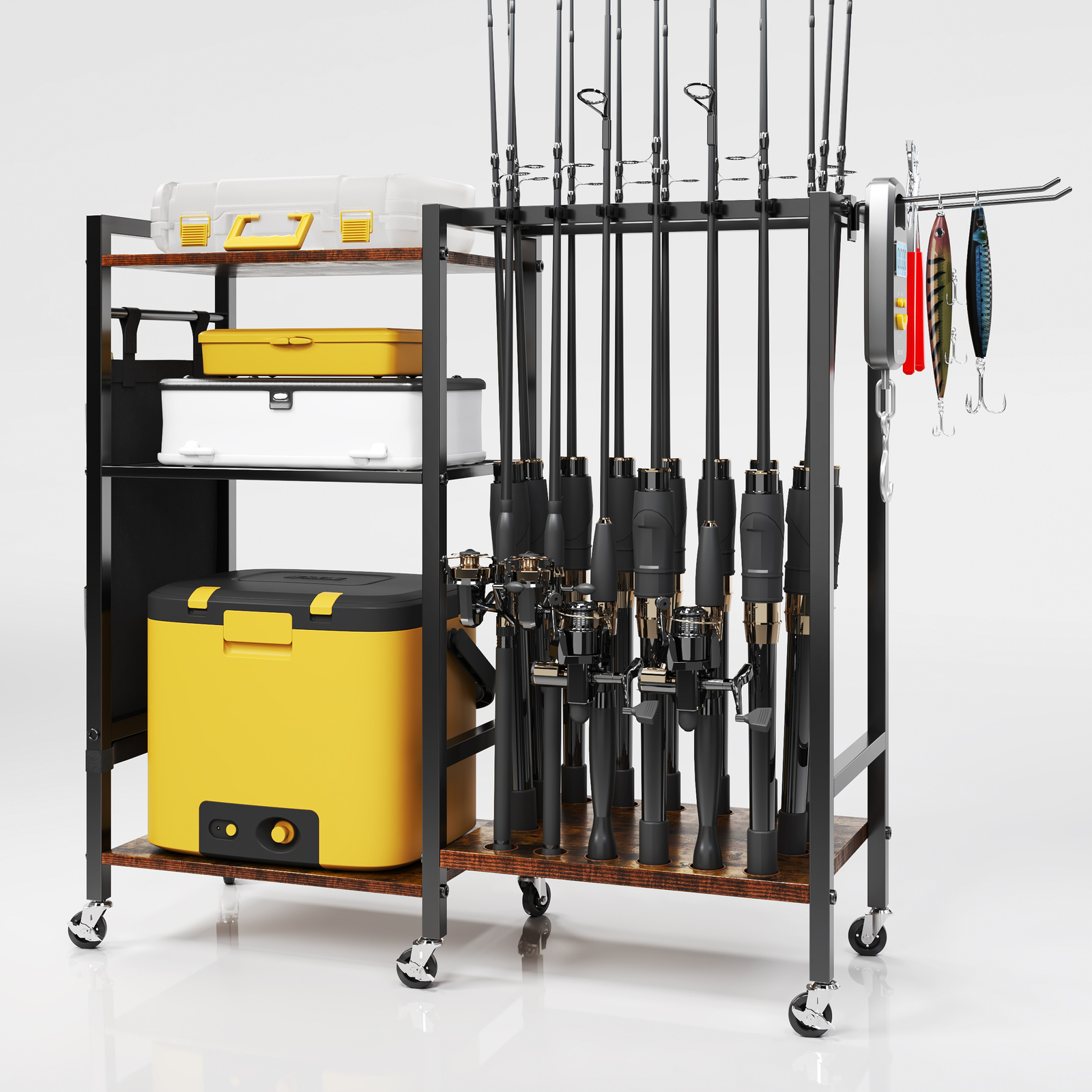 TC-HOMENY 16Rod Fishing Rod Holder Rack Fishing Gear Equipment Tackle Organizer